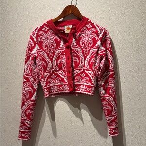 FARM Rio Vibrant Red and White Cardigan